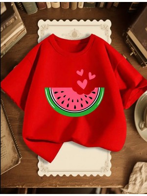 Punix Kids Punıx Kids Özel Seri Kuromi'nin Kapuz Dilimi Kalpler Baskılı %100 Pamuk Kız Çocuk T-Shırt