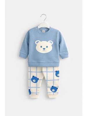 Mini Kanka Bebek Pijama Takımı Ayıcık Desenli Pamuklu Uzun Kollu Unisex