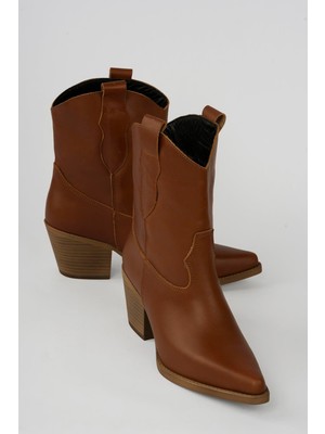 Mubiano Collection Kadın Hakiki Deri Kovboy Bot Kısa Topuklu Dakota Taba