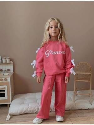 Aden Kız Çocuk Fiyonklu Princess Yazılı Alt Üst Takım