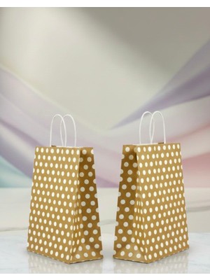Aybaş Kağıtçılık 1.kalite 18X24 cm ( 15 Adet ) Gold Renk Beyaz Benekli Kraft Kağıt Çanta,hediye Poşeti,hediye Paketi