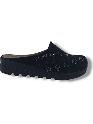 Zerhan Capri 350 Kadın Siyah Süet Taşlı Burnu Kapalı Oda Terlik