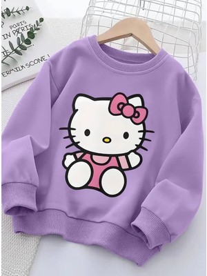 Punix Kids Punıx Kıds Özel Seri Hello Kityy Baskılı Yuvarlak Yaka %100 Pamuk Kız Çocuk Trend Sweatshırt