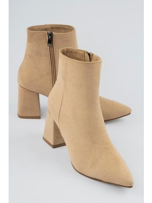 Mubiano Kadın Süet Bot Sivri Burun Topuklu Fermuarlı Livia Vizon