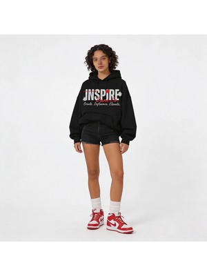 Dune Inspire Oversize Pamuk 3 İplik Şardonlu Siyah Kapüşonlu SweatShirt