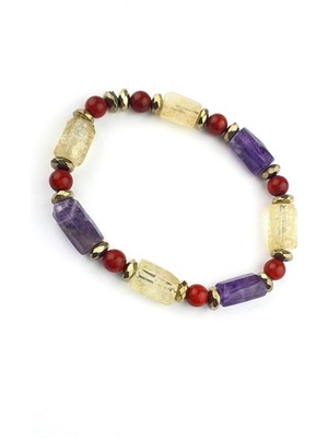 Sitrin Ametist ve Mercan  Hematit Taşlı El Işi Tasarım Doğal Taş Bileklik