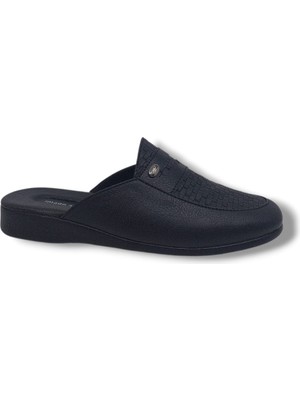 Zerhan Imaj 500 Erkek Siyah Örgü Desenli Suni Deri Oda Terlik