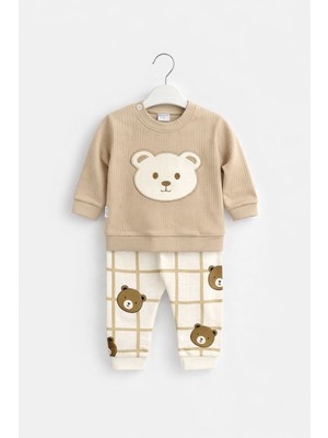 Mini Kanka Bebek Pijama Takımı Ayıcık Desenli Pamuklu Uzun Kollu Unisex