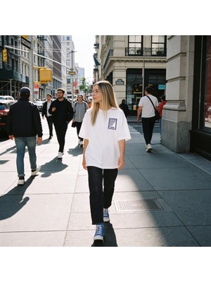 Dune Ethnic Tile Art Oversize Pamuk Baskılı Beyaz T-Şhirt