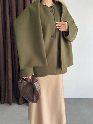 Narstorm Kadın Oversize Şal Yaka Detaylı Premium Kaşe Kaban