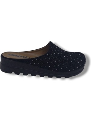 Zerhan Capri 300 Kadın Siyah Süet Taşlı Burnu Kapalı Oda Terlik