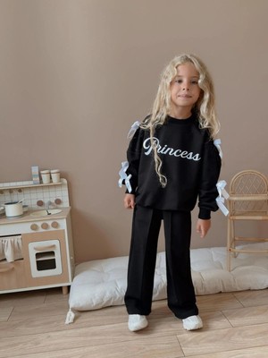 Aden Kız Çocuk Fiyonklu Princess Yazılı Alt Üst Takım