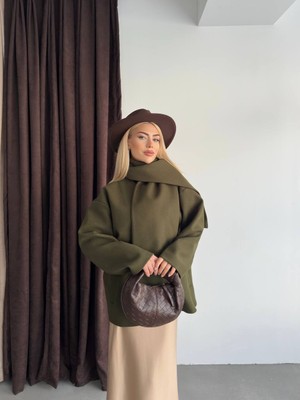 Narstorm Kadın Oversize Şal Yaka Detaylı Premium Kaşe Kaban