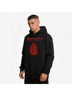 Authentic Dune Co. Oversize Pamuk 3 İplik Şardonlu Siyah Kapüşonlu SweatShirt