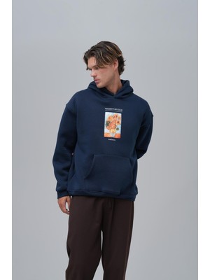 Oversize Van Gogh Baskılı Kapüşonlu Sweatshirt - Sunflowers Desenli - Anti-Peeling %100 Pamuk - S - 7xl
