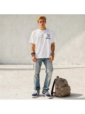 Dune True Choice Oversize 3 İplik Pamuk Baskılı Beyaz T-shirt