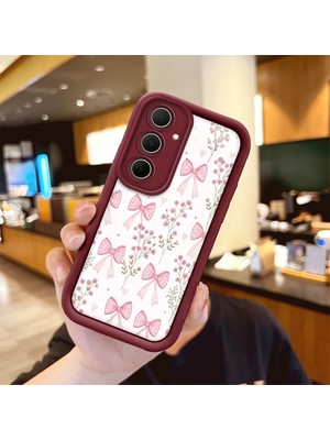 HONTINGA Samsung Galaxy A35 ile Uyumlu Kılıfı Düşüme Önleyici Basitlik Anti Düşme Kamera Korumali Süs Eşyası Bordo Desen Yumuşak Silikon Telefon Kılıfı Kadın ve Erkek Için Uygundur K2-7133