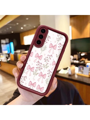 HONTINGA Samsung Galaxy A56 ile Uyumlu Kılıfı Düşüme Önleyici Basitlik Anti Düşme Kamera Korumali Süs Eşyası Bordo Desen Yumuşak Silikon Telefon Kılıfı Kadın ve Erkek Için Uygundur K2-7133