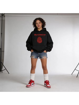 Authentic Dune Co. Oversize Pamuk 3 İplik Şardonlu Siyah Kapüşonlu SweatShirt