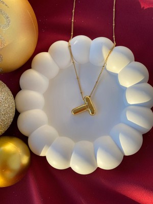 Stainless Steel T Harf Çelik Kolye