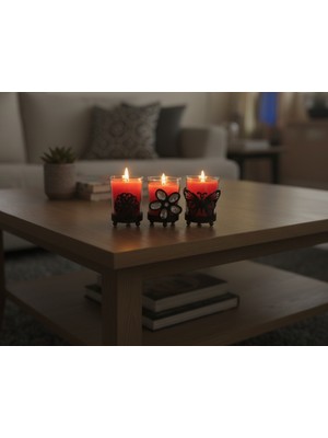Artepieza Metal Standlı Dekoratif Cam Bardak 3’lü Mum Seti - Turuncu Hediyelik Tasarım Mumlar-Taşlı ve Metal Tasarımlı Cam Muhafazalı 3’lü Turuncu Mum Seti 7,5*5 cm
