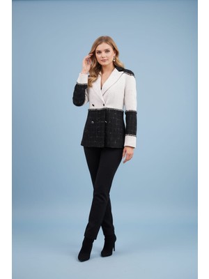 Seviliko Kadın Renk Bloklu Tüvit Blazer Ceket