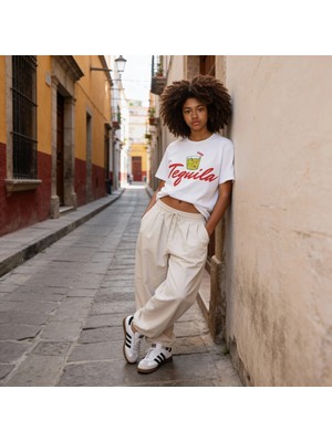 Tequila by Dune Oversize 3 İplik Pamuk Baskılı Beyaz T-shirt