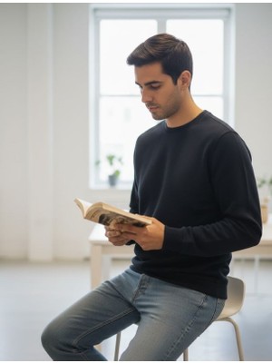 Genel Erkek Yuvarlak Yaka Basic Waffle Kazak