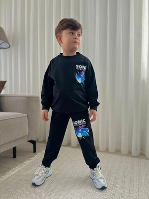 bebexy Sonıc Yazılı  Alt Üst Takım Siyah