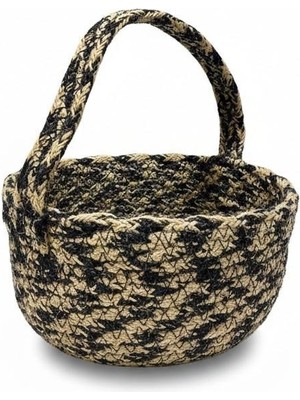 Panalı Kulplu Büyük Boy Jüt Örgü Sepet (25X25X12 Cm)