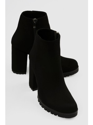 Mubiano Kadın Süet Bot Kalın Topuklu Fermuarlı Mila Siyah