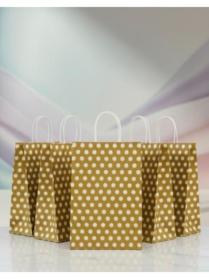 Aybaş Kağıtçılık 1.kalite 18X24 cm ( 10 Adet ) Gold Renk Beyaz Benekli Kraft Kağıt Çanta,hediye Poşeti,hediye Paketi