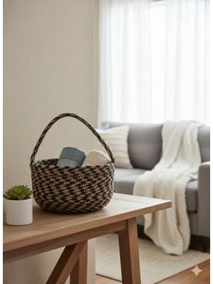 Panalı Kulplu Orta Boy Jüt Halat Örgü Sepet – 21X21X10 cm