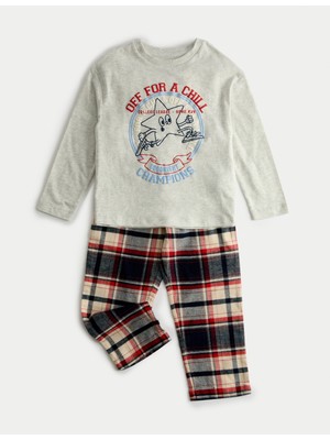 Marks & Spencer Saf Pamuklu Yıldız Desenli Kareli Pijama Takımı