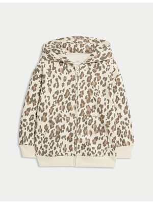 Marks & Spencer Leopar Desenli Fermuarlı Kapüşonlu Hırka (2-8 Yaş)