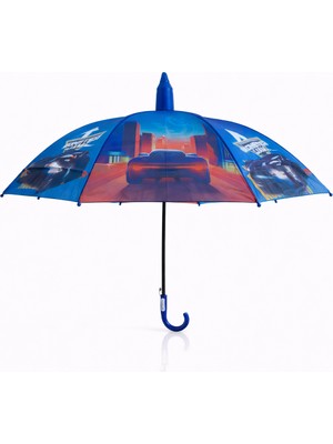 Elif Engin Katlanabilen Koruma Kılıflı Bardakli Düdüklü 70 cm Yarış Arabalı Mavi Erke Çocuk Şemsiye