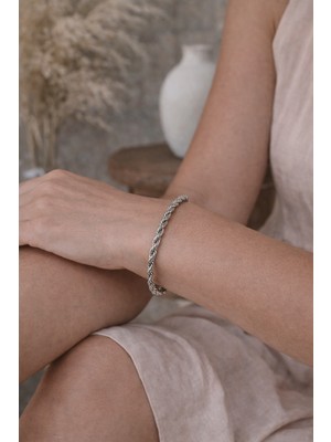 Sacce Scarves & Accessories Xuping Burgu Zincir Bileklik 4 mm – Rodyum Gümüş Renk Çelik Kadın Bileklik