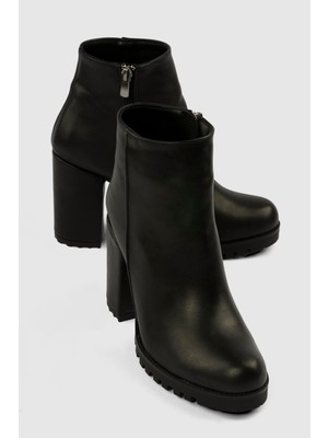 Mubiano Kadın Bot Kalın Topuklu Fermuarlı Mila Siyah