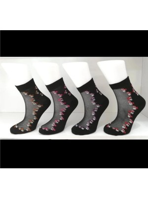 Bemp 4’lü Çiçek Desenli Tül 35-39 Numara Kadın Soket Çorap