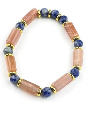 Lapis Lazuli ve Pembe Turmalin Hematit Taşlı El Işi Tasarım Doğal Taş Bileklik