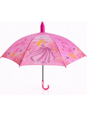 Elif Engin Katlanabilen Koruma Kılıflı Bardaklı Düdüklü 70 cm! Prenses Desenli Pembe Kız Çocuk Şemsiyesi