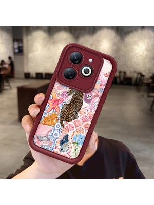 HONTINGA Infinix Hot 40I ile Uyumlu Kılıfı Düşüme Önleyici Basitlik Anti Düşme Kamera Korumali Süs Eşyası Bordo Desen Yumuşak Silikon Telefon Kılıfı Kadın ve Erkek Için Uygundur K2-7133