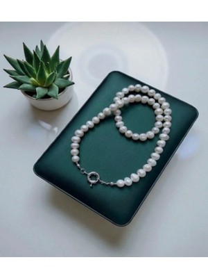 Taşmir Sertifikalı 8mm Doğal Inci & Paslanmaz Çelik Gemici Kilitli Kolye