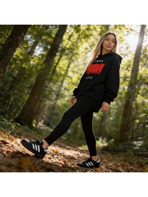 Dune Yoga Life Oversize Pamuk 3 Iplik Şardonlu Kapüşonlu Siyah Sweatshirt