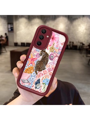 HONTINGA Samsung Galaxy A15 ile Uyumlu Kılıfı Düşüme Önleyici Basitlik Anti Düşme Kamera Korumali Süs Eşyası Bordo Desen Yumuşak Silikon Telefon Kılıfı Kadın ve Erkek Için Uygundur K2-7133