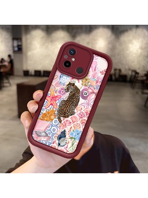 HONTINGA Xiaomi Redmi 12C ile Uyumlu Kılıfı Düşüme Önleyici Basitlik Anti Düşme Kamera Korumali Süs Eşyası Bordo Desen Yumuşak Silikon Telefon Kılıfı Kadın ve Erkek Için Uygundur K2-7133