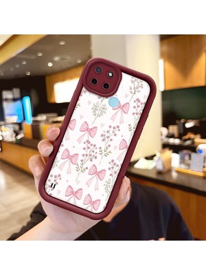 HONTINGA Realme C25Y ile Uyumlu Kılıfı Düşüme Önleyici Basitlik Anti Düşme Kamera Korumali Süs Eşyası Bordo Desen Yumuşak Silikon Telefon Kılıfı Kadın ve Erkek Için Uygundur K2-7133