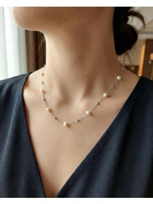 Aytens Takı Gerçek Kültür Incisi Dorika Detaylı Gümüş Renk Çelik Kolye 40CM Kararmaz