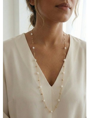 Aytens Takı Gerçek Kültür Incisi Dorika Detaylı Gold Renk Çelik Kolye 60CM Kararmaz