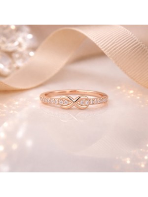 925 Ayar  Rose  Gold  Kaplama  Zirkon Taşlı  Sonsuzluk  Gümüş  Yüzük